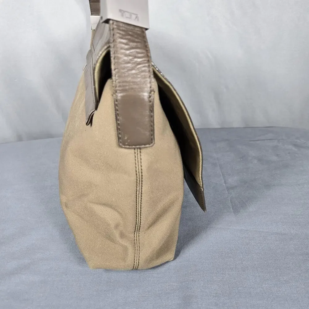 Tumi Alpha 96108DH Brown Leather Canvas Messenger Bag Briefcase Commuter TPass